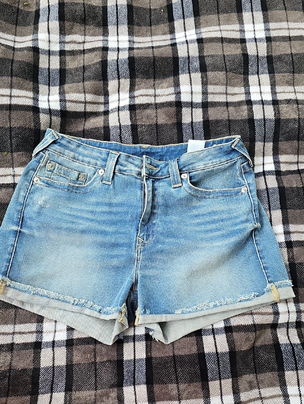 True Religion Light Blue Distressed Denim Shorts (B)